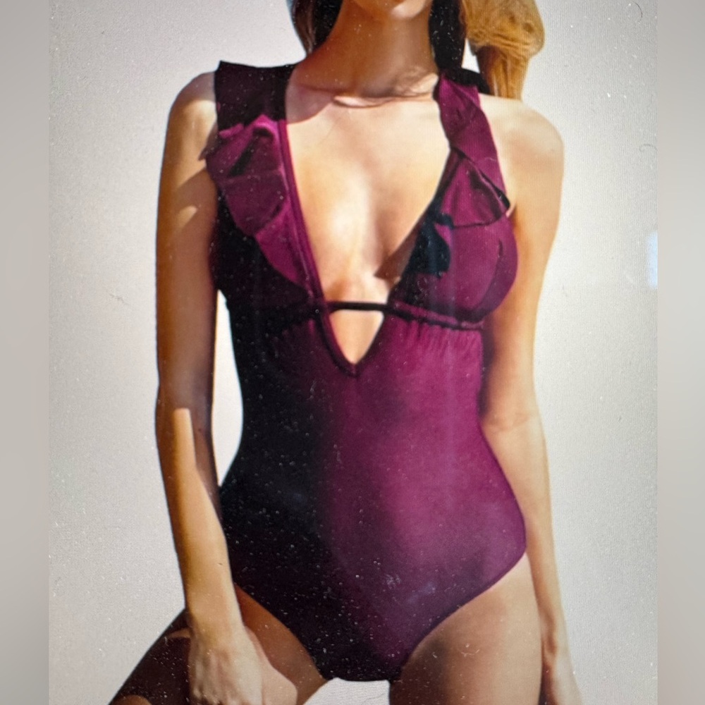 Deep V Ruffled One-Piece Swimsuit